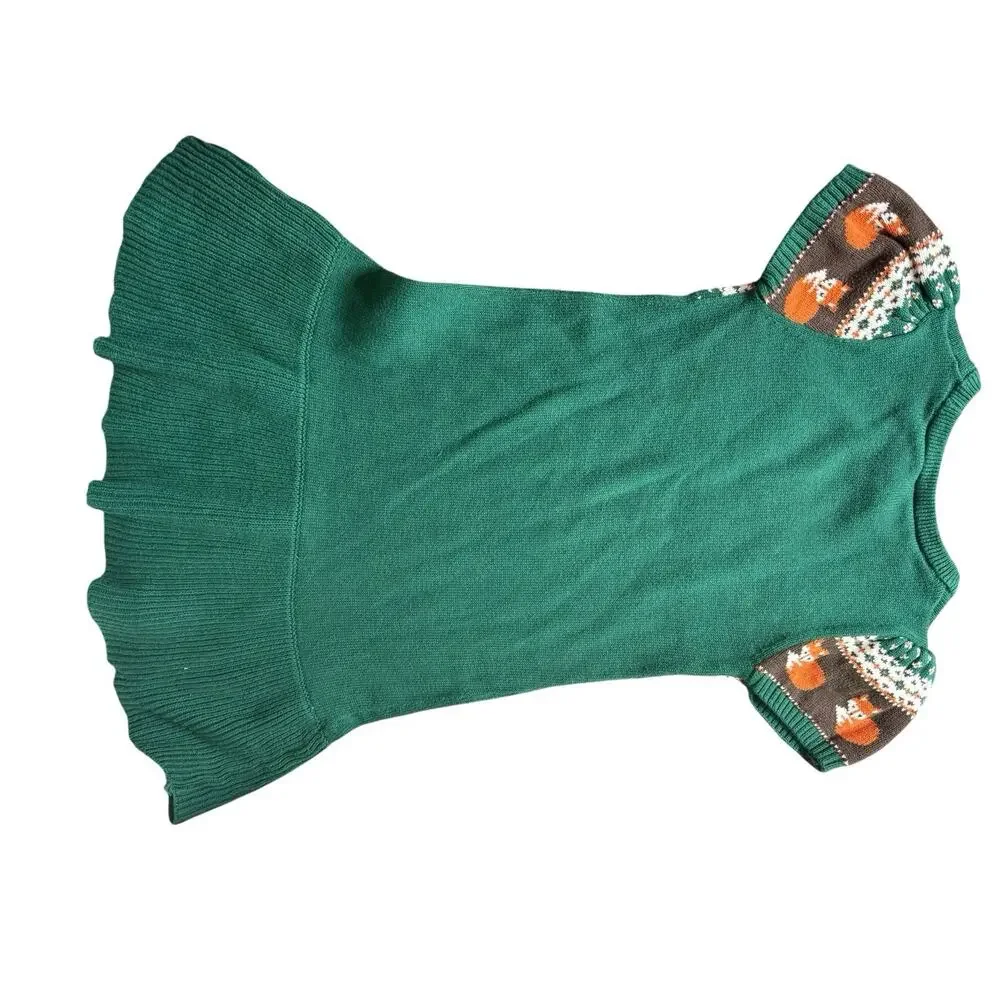 Gymboree Toddler Girls Fox Sweater Dress Emerald Green Size 5T‎